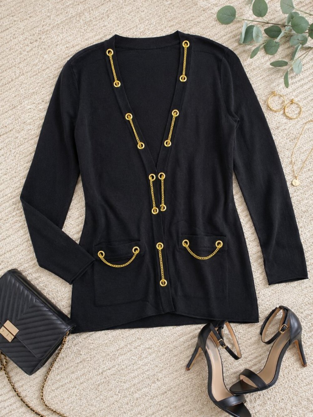 Carmen Marc Valvo Classic Black Chain Sweater Size S NWT